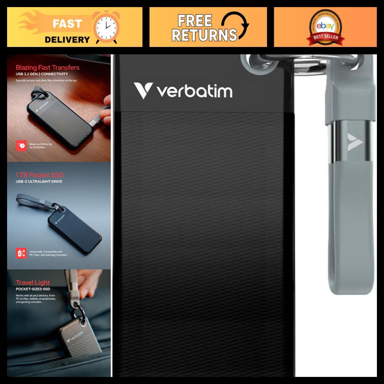 512GB External SSD USB 3.2 Gen 2 - High-Speed Portable Storage Up to 1000MB/s