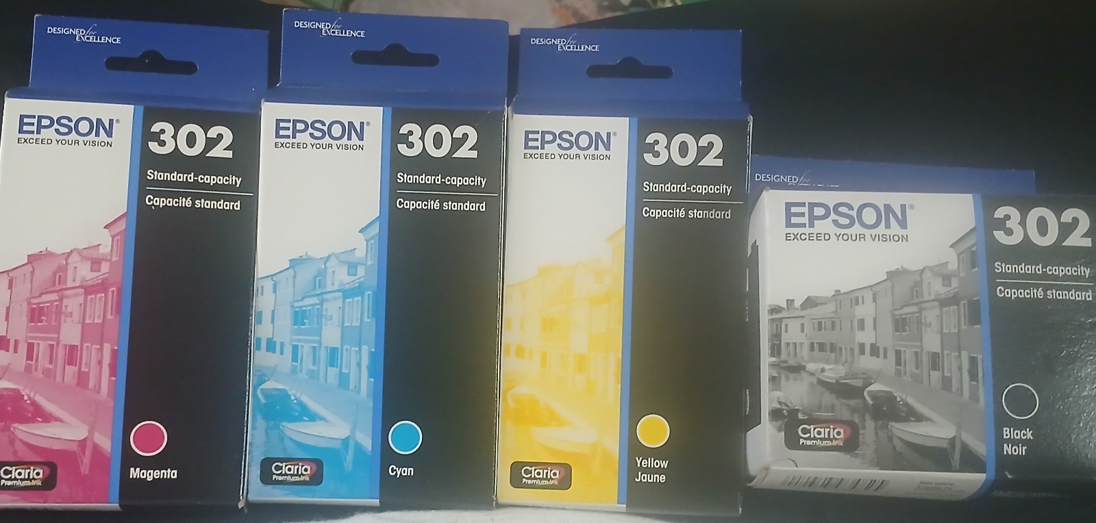 Epson 302 Standard Capacity Ink Cartridges Black/Magenta/Cyan/Yellow 4 Pack Lot