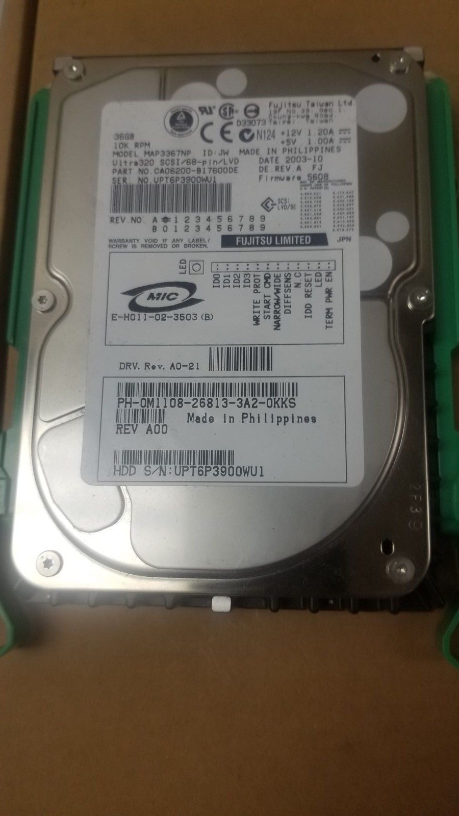 Dell M1108 FUJITSU MAP3367NP 36GB 10000RPM 68 Pin SCSI 3.5" Hard Drive 
