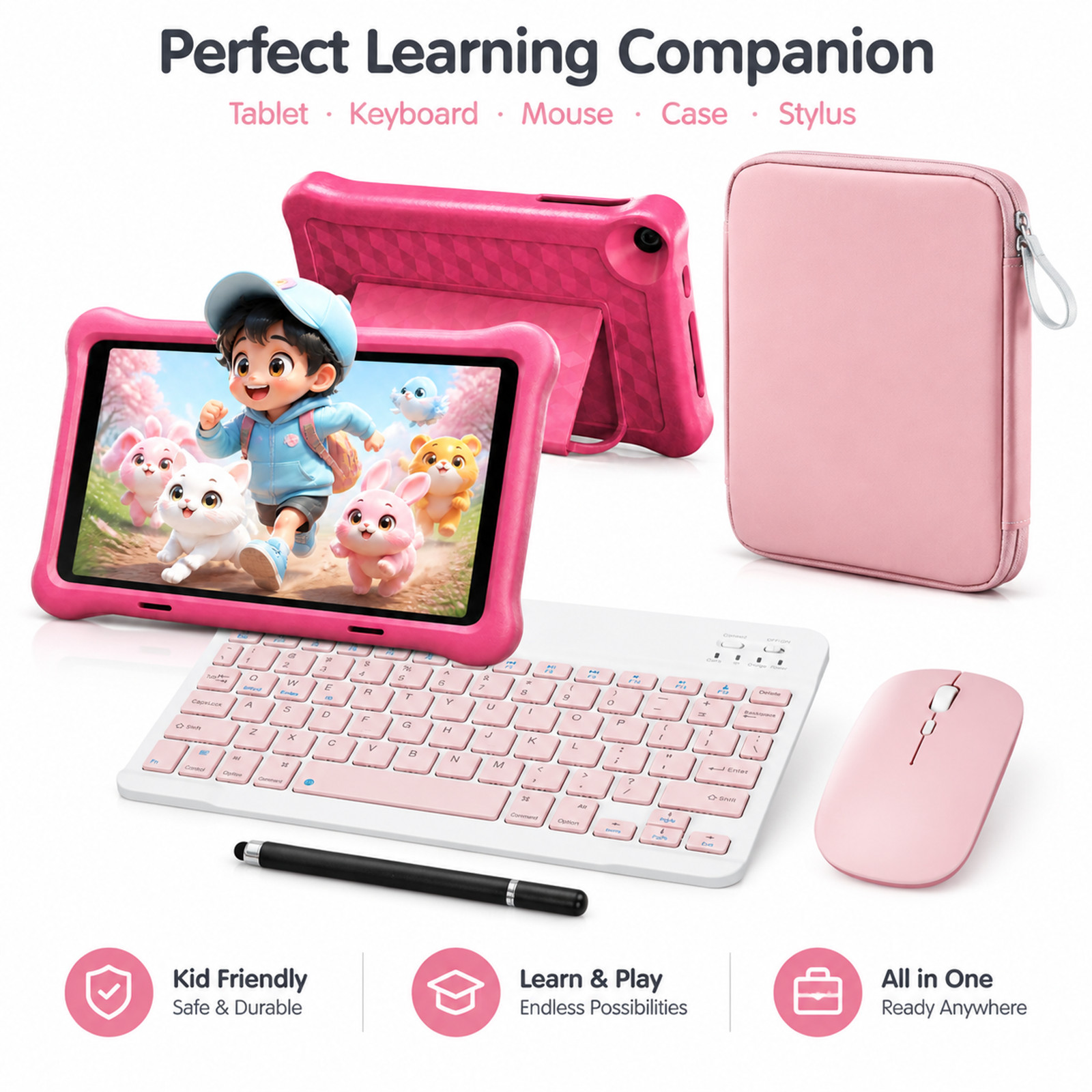 8" Kids Tablet Bundle Bag & KB Android 12 32GB Quad Core Wifi5G Parents Control