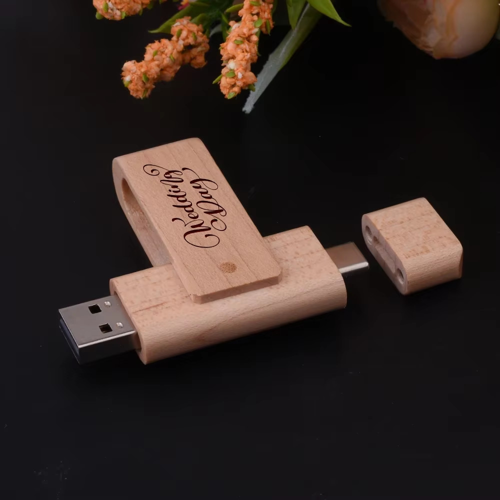 Custom Logo Wood 2in1 OTG Type C Flash Drives 32GB 64GB Pen Drive Memory Stick