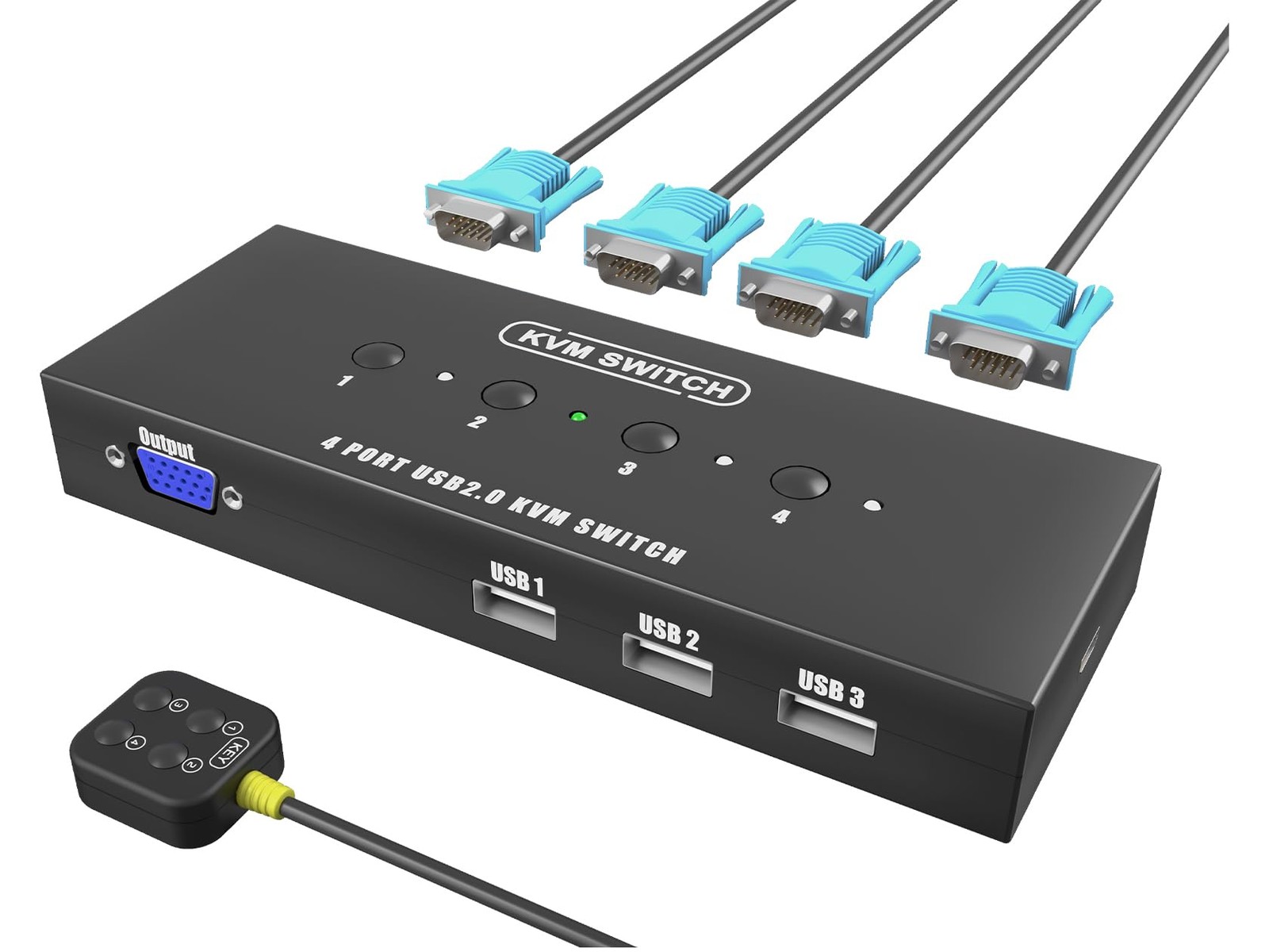KVM Switch VGA 4 Port - VGA KVM Switch for 4 Computers Share 1 Monitor & 3 USB