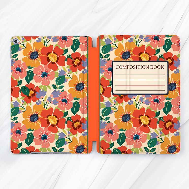 Retro Flowers Composition Book Case For iPad A16 10.2 Air 11 13 Pro 13 Mini A17