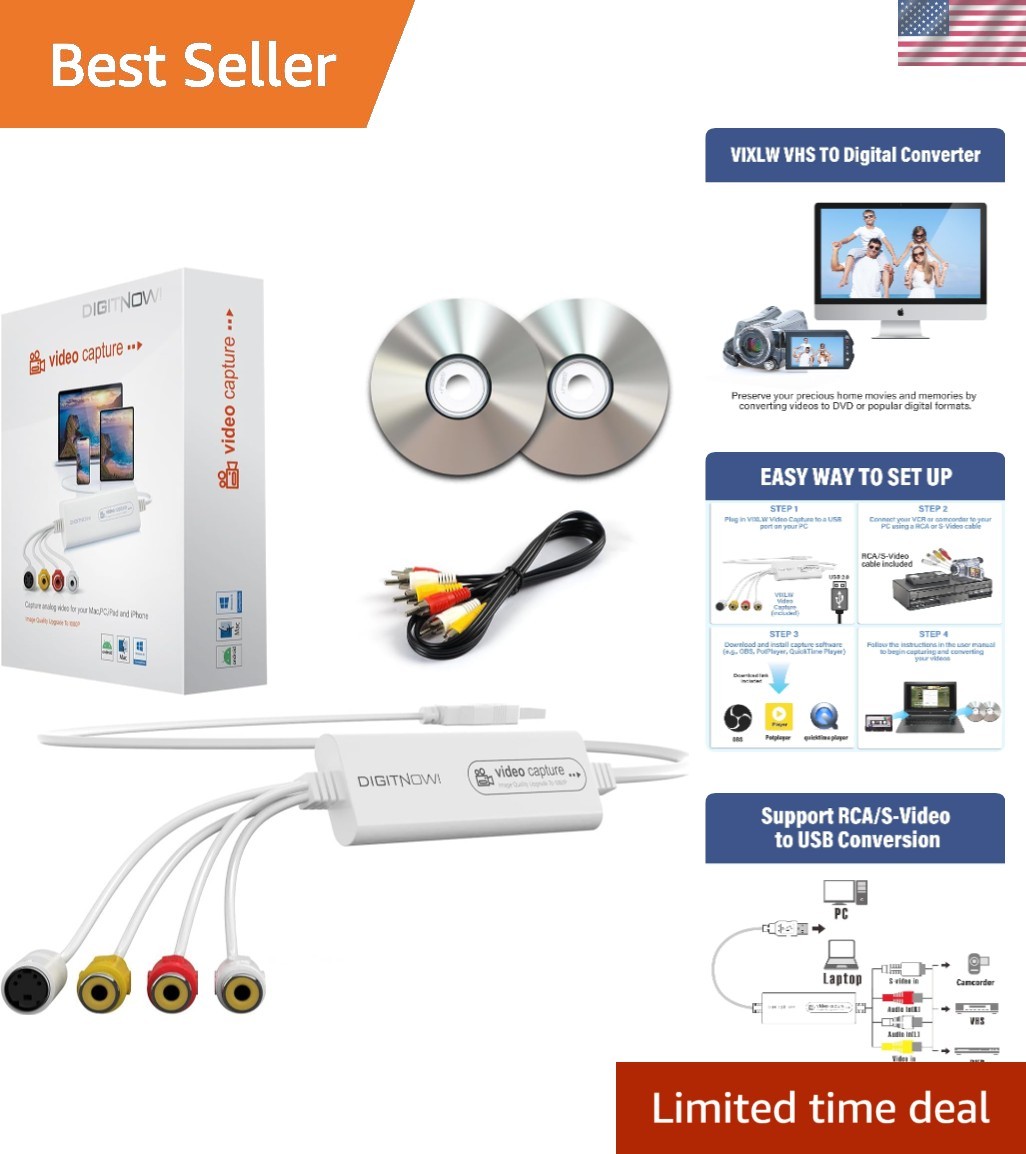 VHS TO Digital Converter, USB Video Capture Card, Video Capture Device, RCA T...