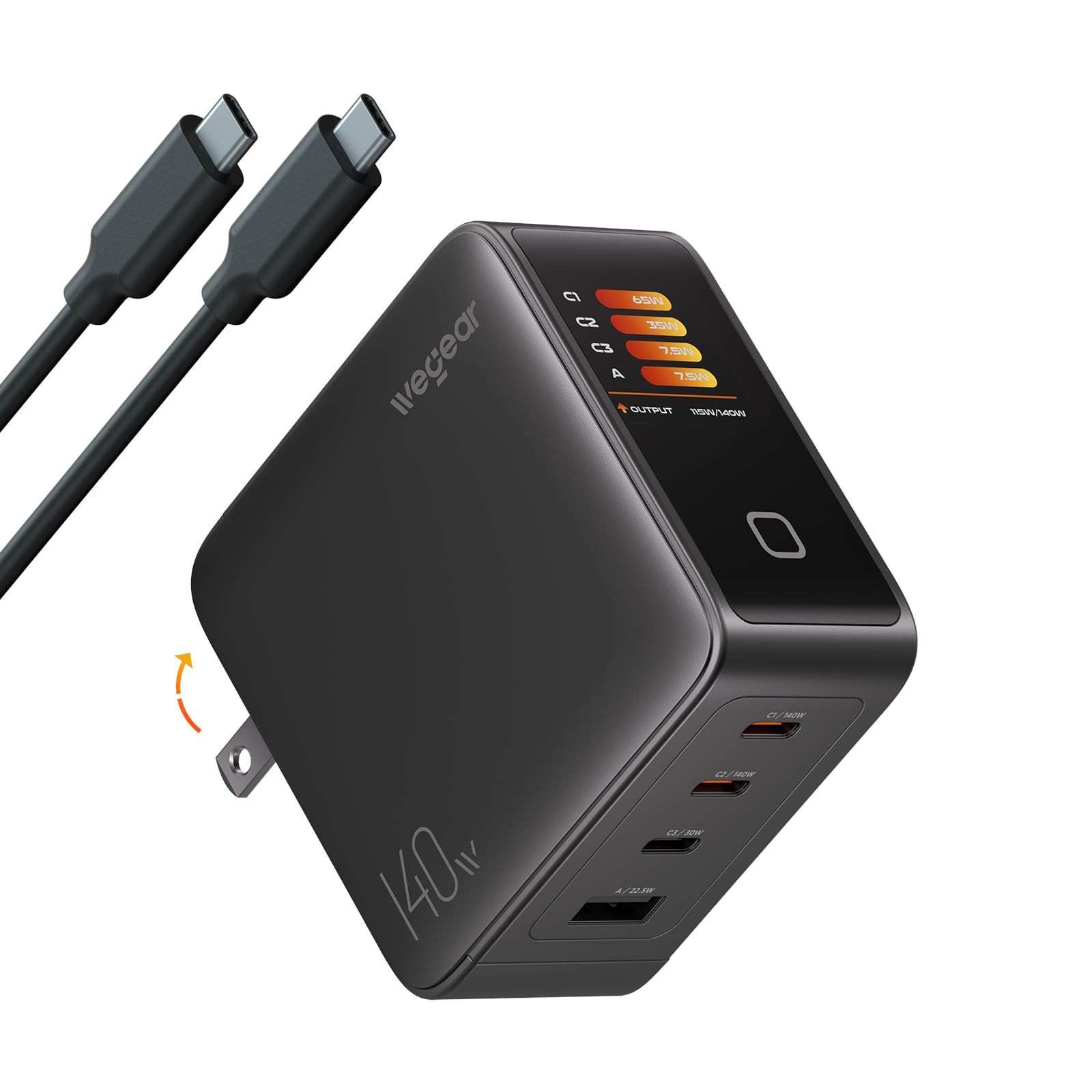wegear 140W GaN USB C Charger Block, 4-Port PD3.1 Fast Wall Charger with Smar...