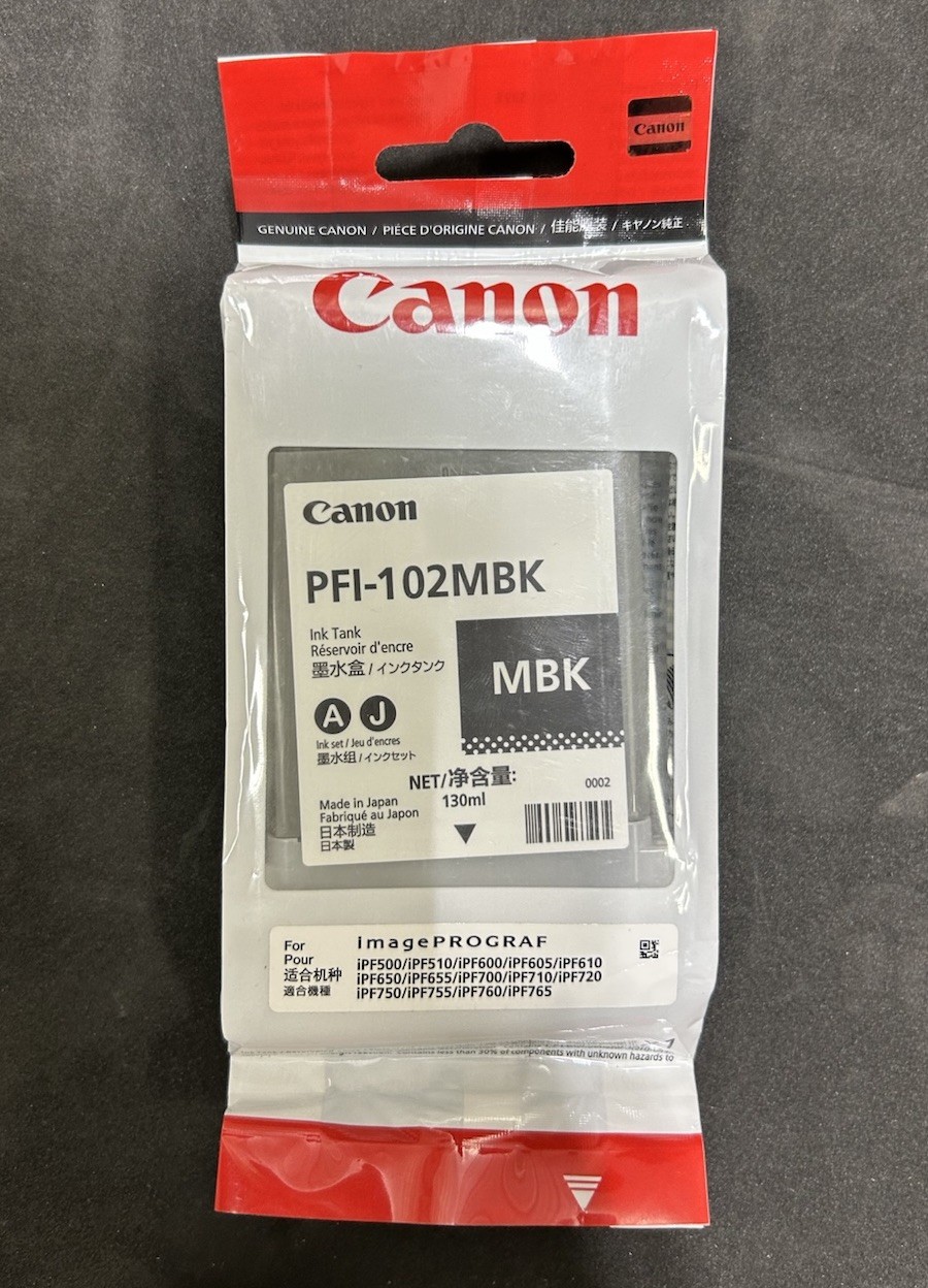 Canon PFI-102MBK Matte Black Ink Tank OEM Genuine imagePROGRAF iPF Exp 01/2028