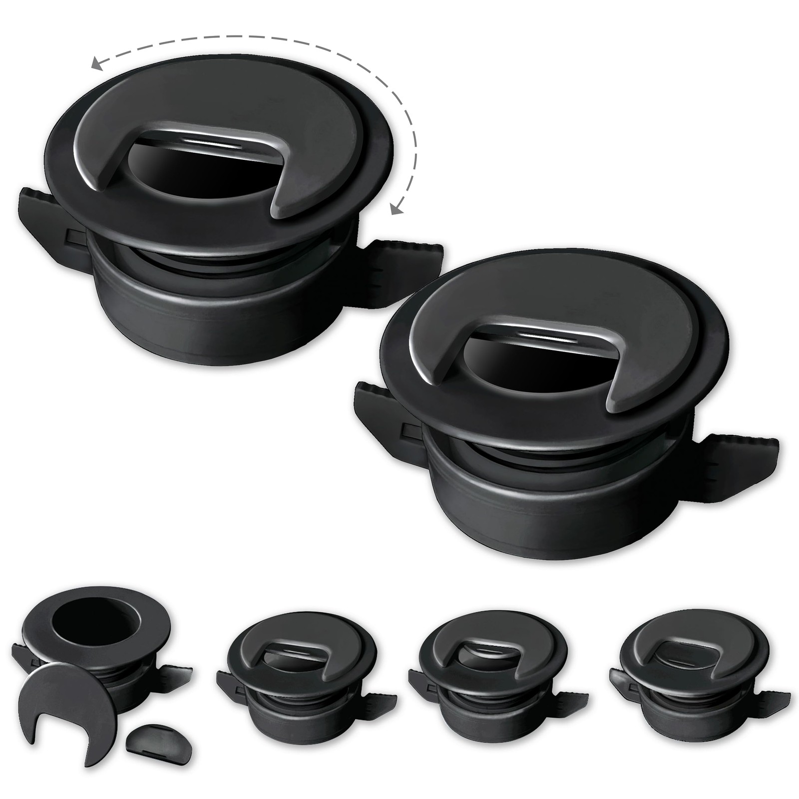 2PK Black Patented: Only Cable, Wire, Cord Management, Tool-Free Self-Securing
