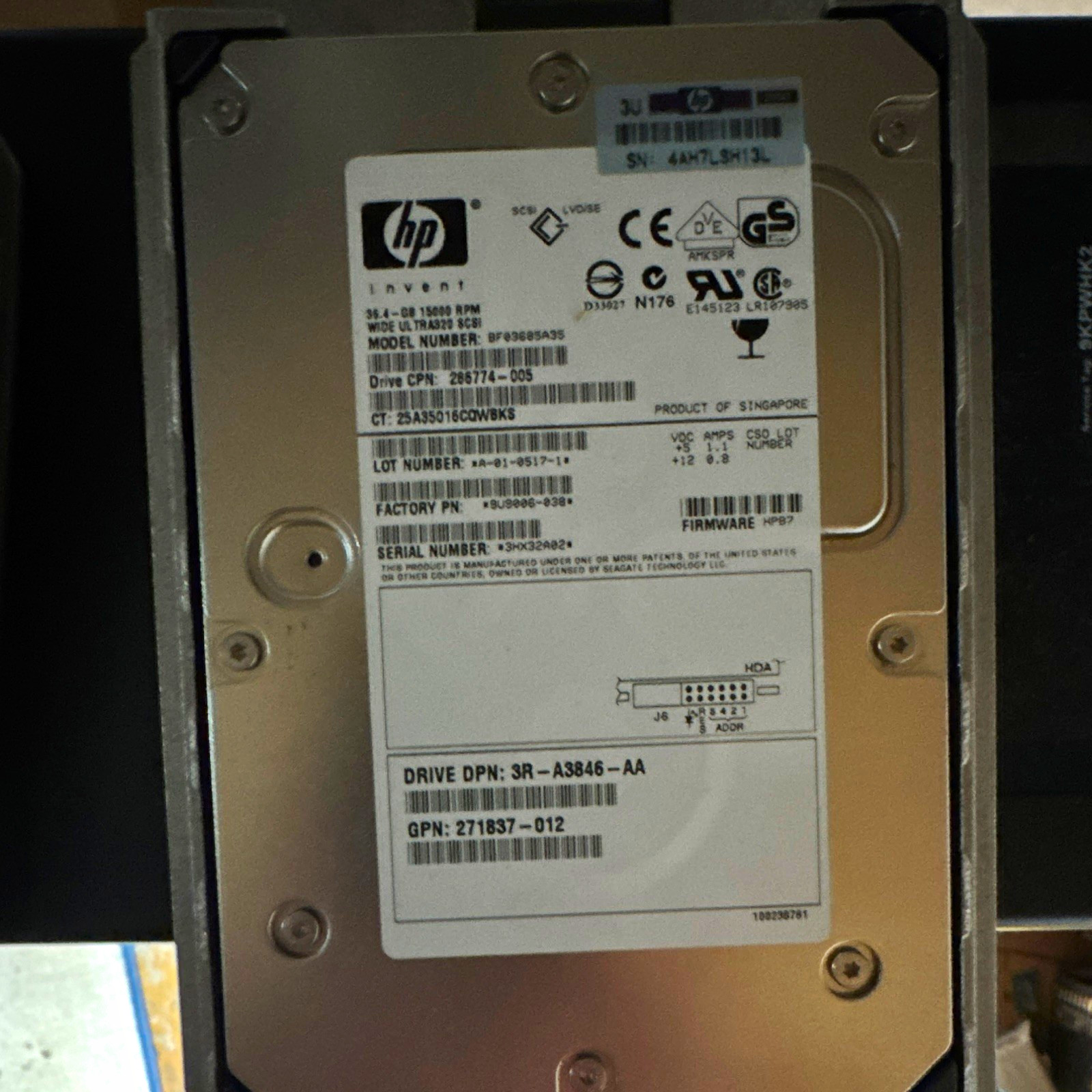 HP 36.4GB 15K RPM Ultra320 SCSI 3.5" Internal HDD BF03685A35 286774-005
