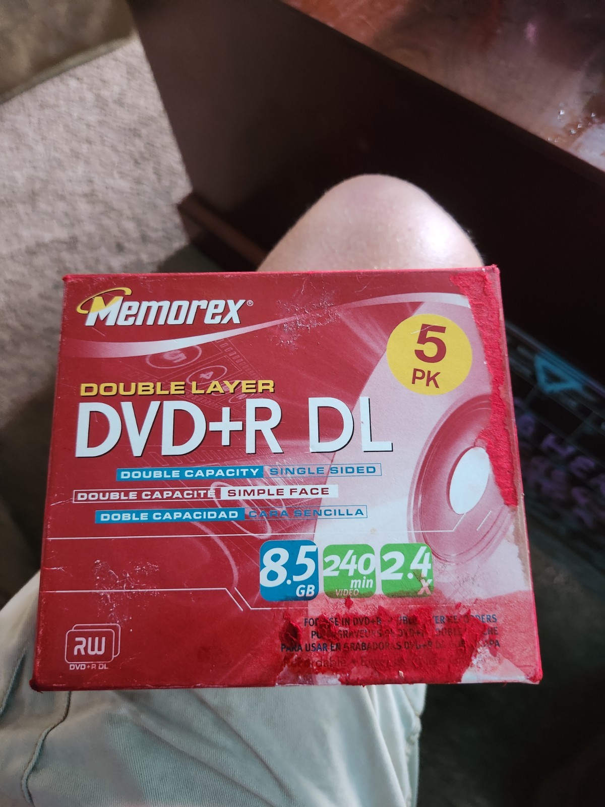 1 (1 out of 5pk) MEMOREX DVD+R DL, 8.5GB, 2.4X, 240 Min. Single Sided. New