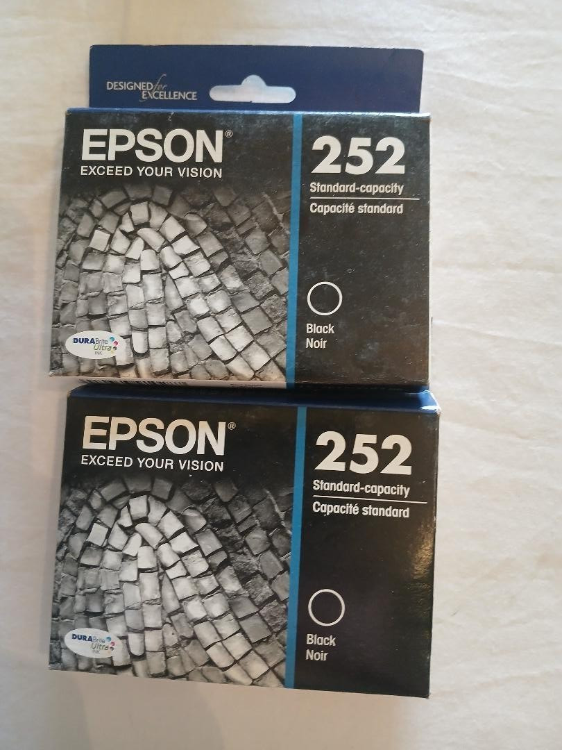 Lot of 2 New Sealed Genuine Epson 252 BLACK Ink Cartridges Expired 2019