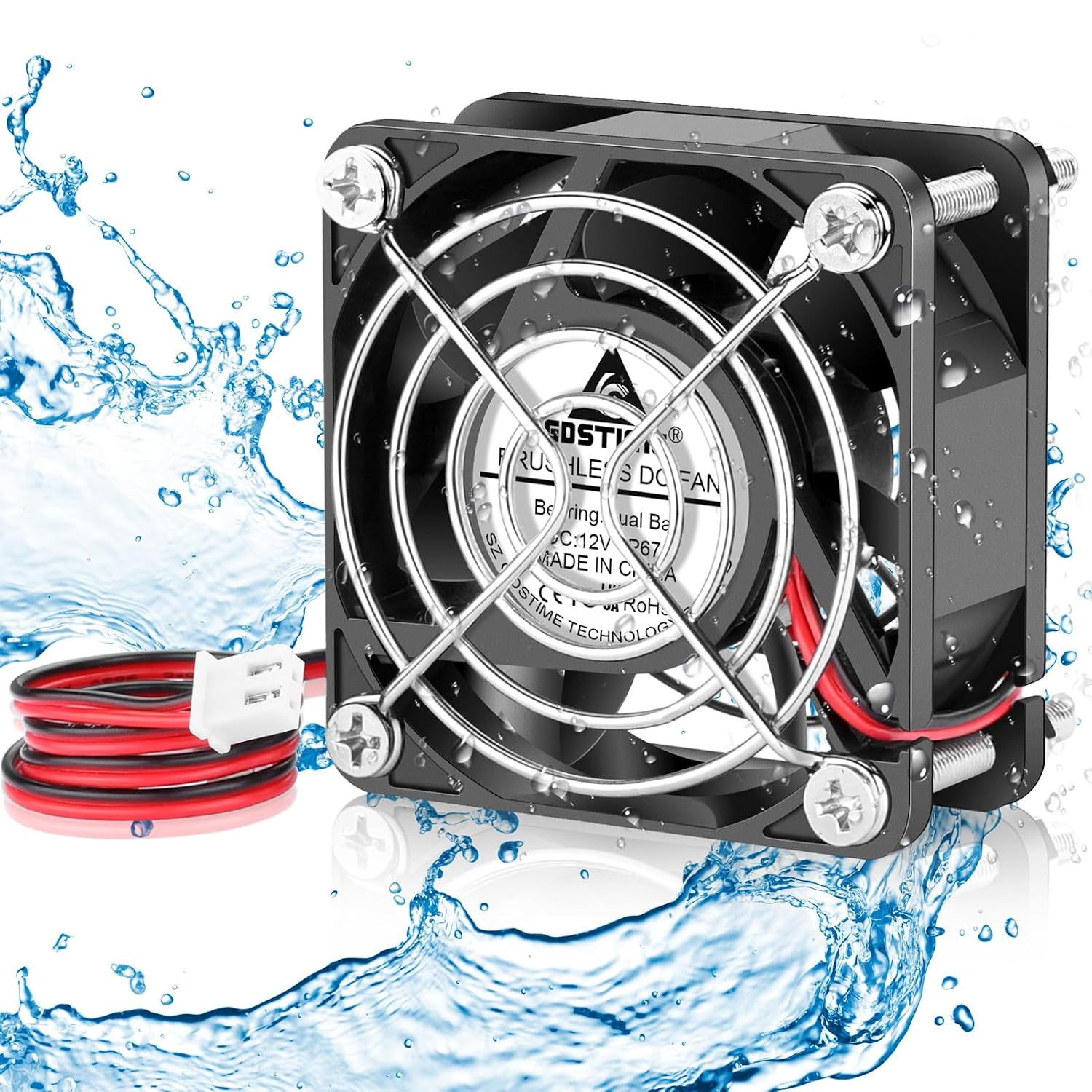 60Mm X 25Mm 12V IP67 Waterproof Cooling Fan 2Pin Dual Ball Bearing
