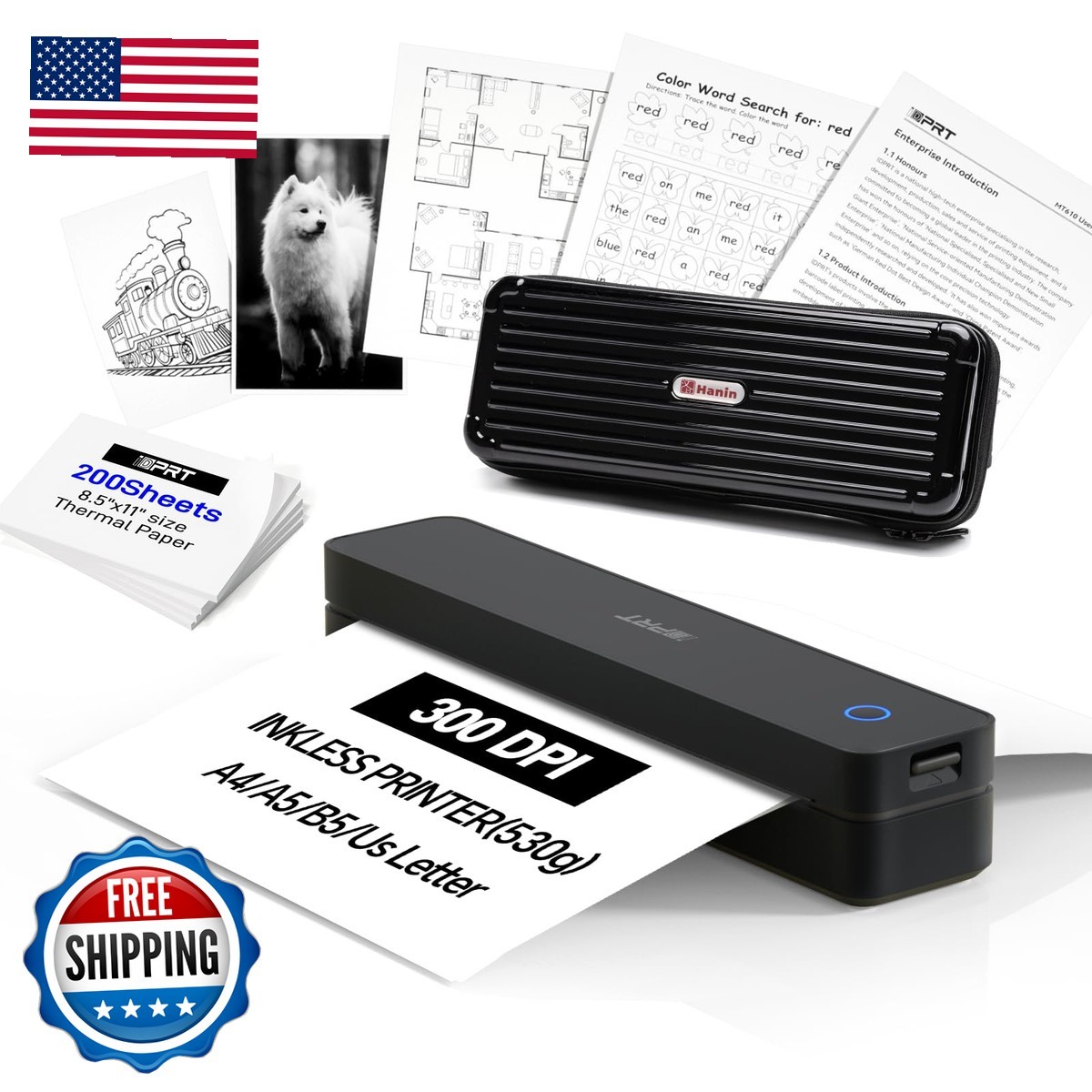 iDPRT MT610 PRO Thermal Printer Wireless Carry Case 200 Sheets 8.5x11 A4