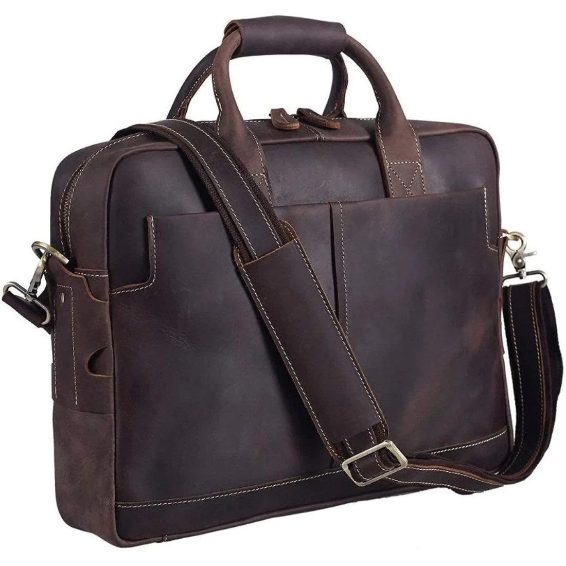 Full-Grain Leather 17.5" Briefcase for Men–Large Laptop bag+FREE Leather Journal
