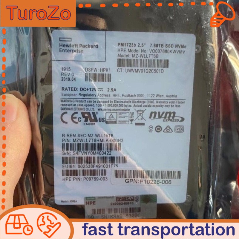 MZWLL7T6HMLA-000H3 7.68TB Samsung SSD PM1723b NVME AEPC15T4P5xnNTLC MZ-WLL7T6B