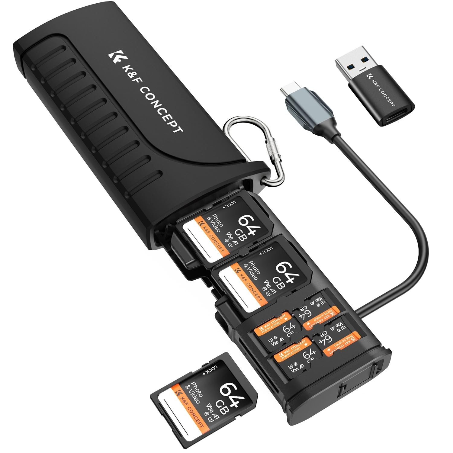 2-in-1 SD Card Reader Adapter UHS-II USB 3.1 Type C Dual Slots Black