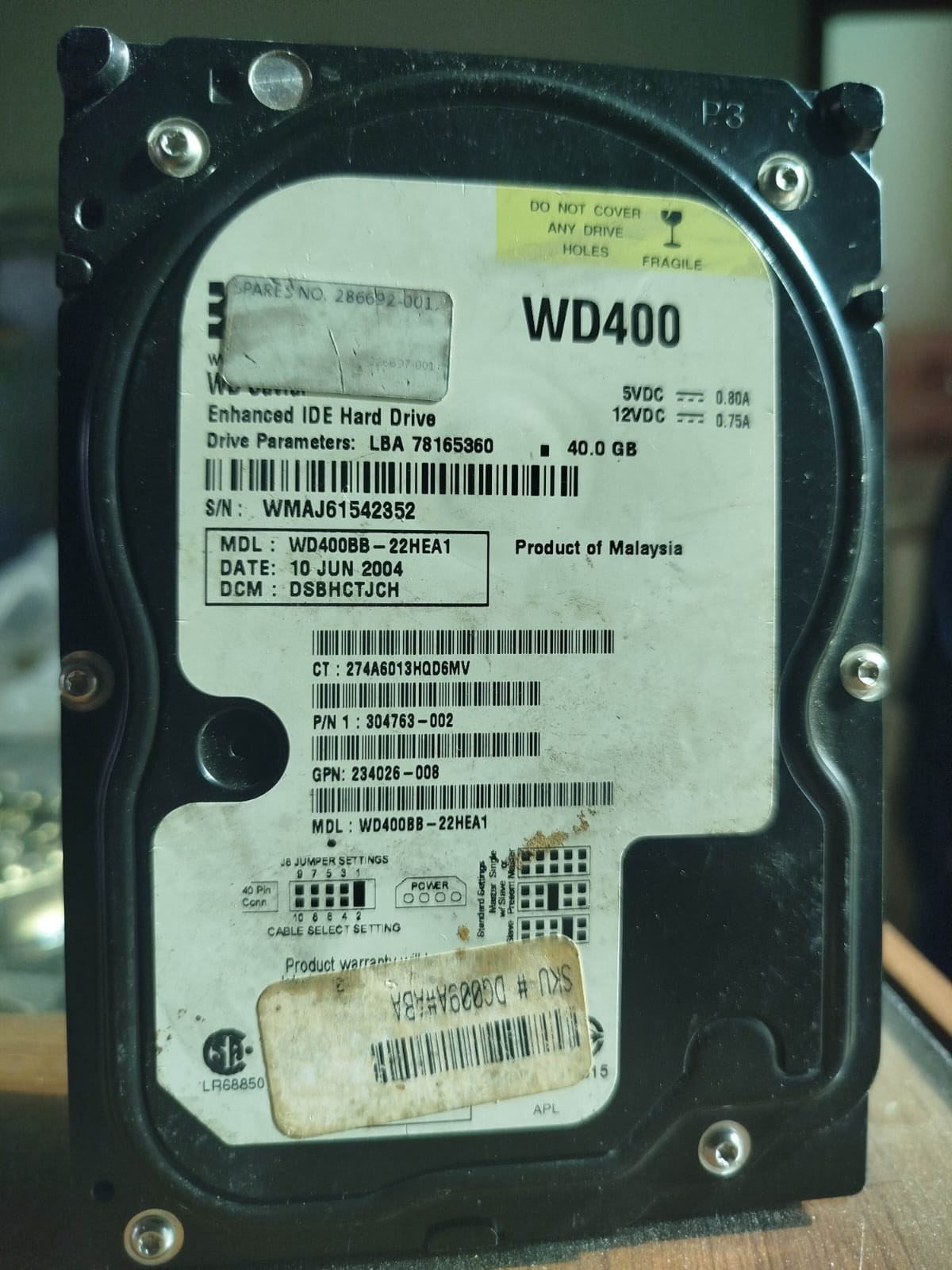 Western Digital WD400BB-22HEA1 40GB 3.5" IDE PATA Desktop Hard Drive Tested