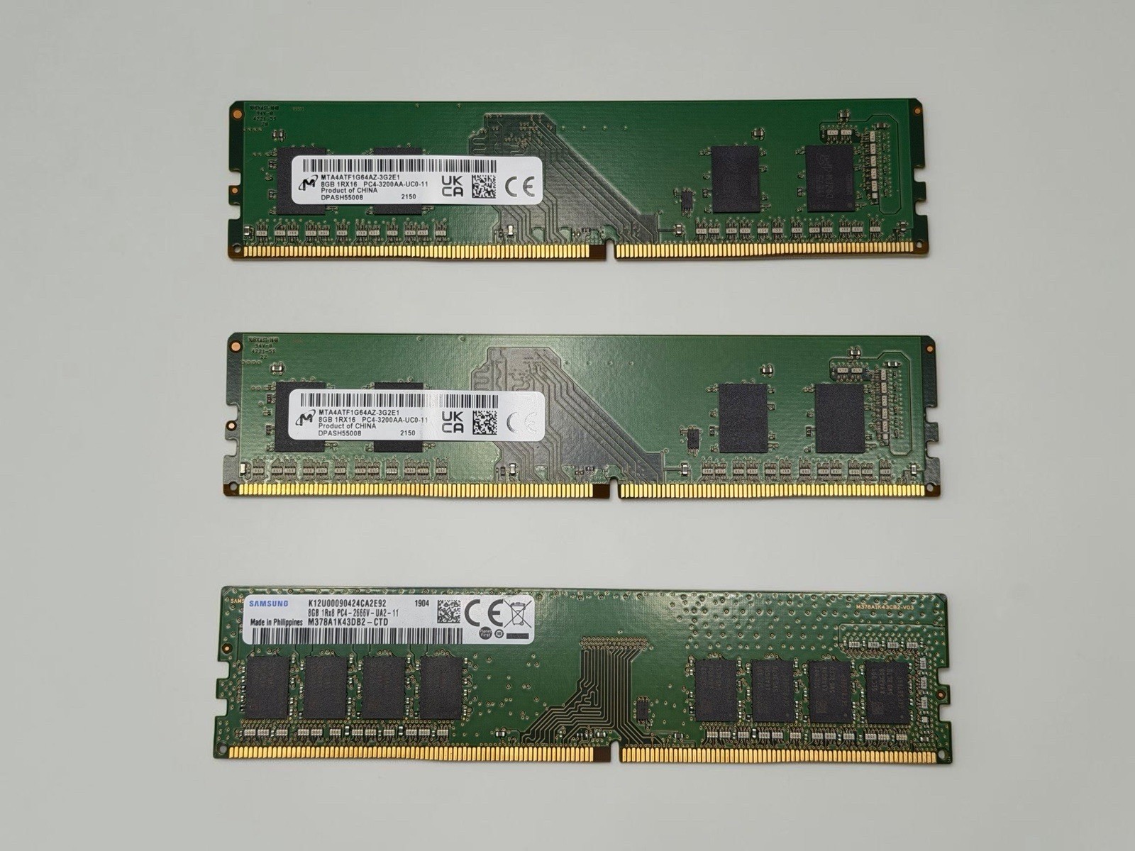 Lot of 3 Mixed Brands 8GB 1Rx16 PC4-3200AA / 8 Gb 1Rx8 PC4-2666V  Desktop RAM