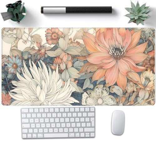 Japanese Floral Desk Mat Boho Aesthetic Flower Desk Matt for Desktop Large XXL G