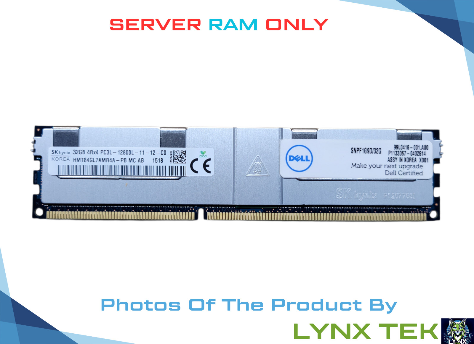 SK Hynix 32GB 4Rx4 PC3L-12800L DDR3 ECC LRDIMM Dell Cert HMT84GL7AMR4A-PB
