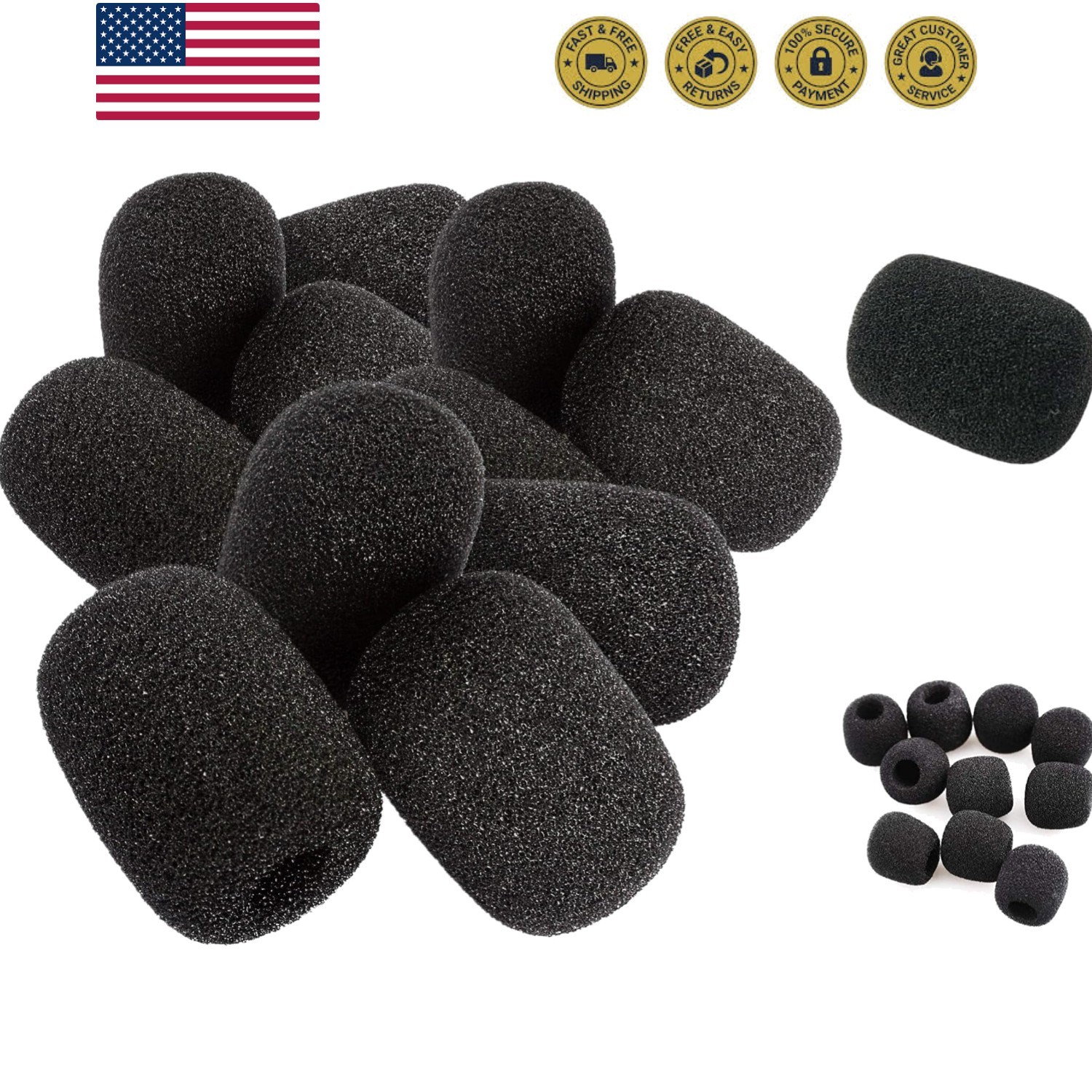 10Pcs Black Parrott B350 Foam Replacement for BlueParrott B450 B550 C400 S450...
