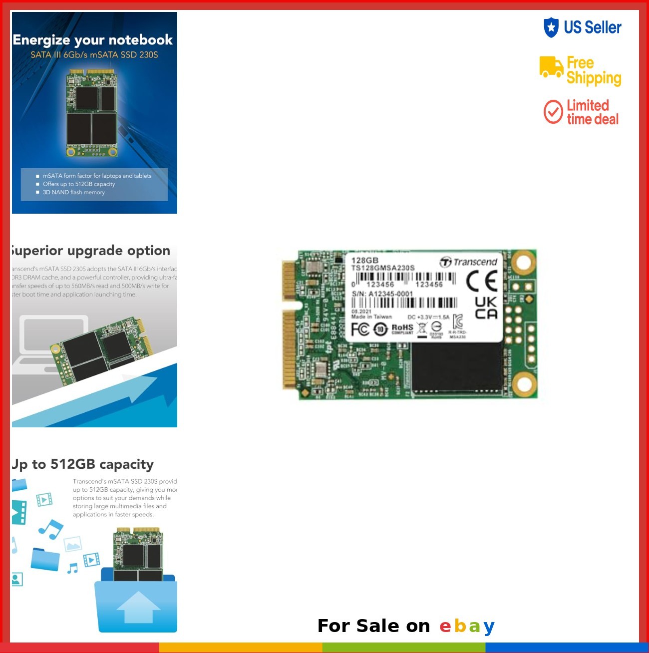 mSATA SSD 128GB SATA III 6Gb/s 550MB/s Read 400MB/s Write DDR3 DRAM Cache LDPC