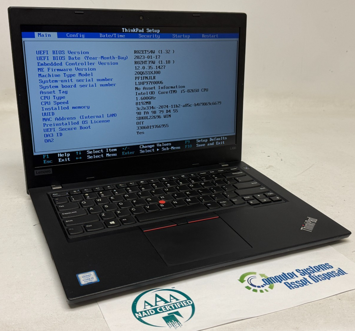 Lenovo ThinkPad L490 14" (i5-8265u - 8GB RAM - 256GB SSD - Win11Home) | B-Grade