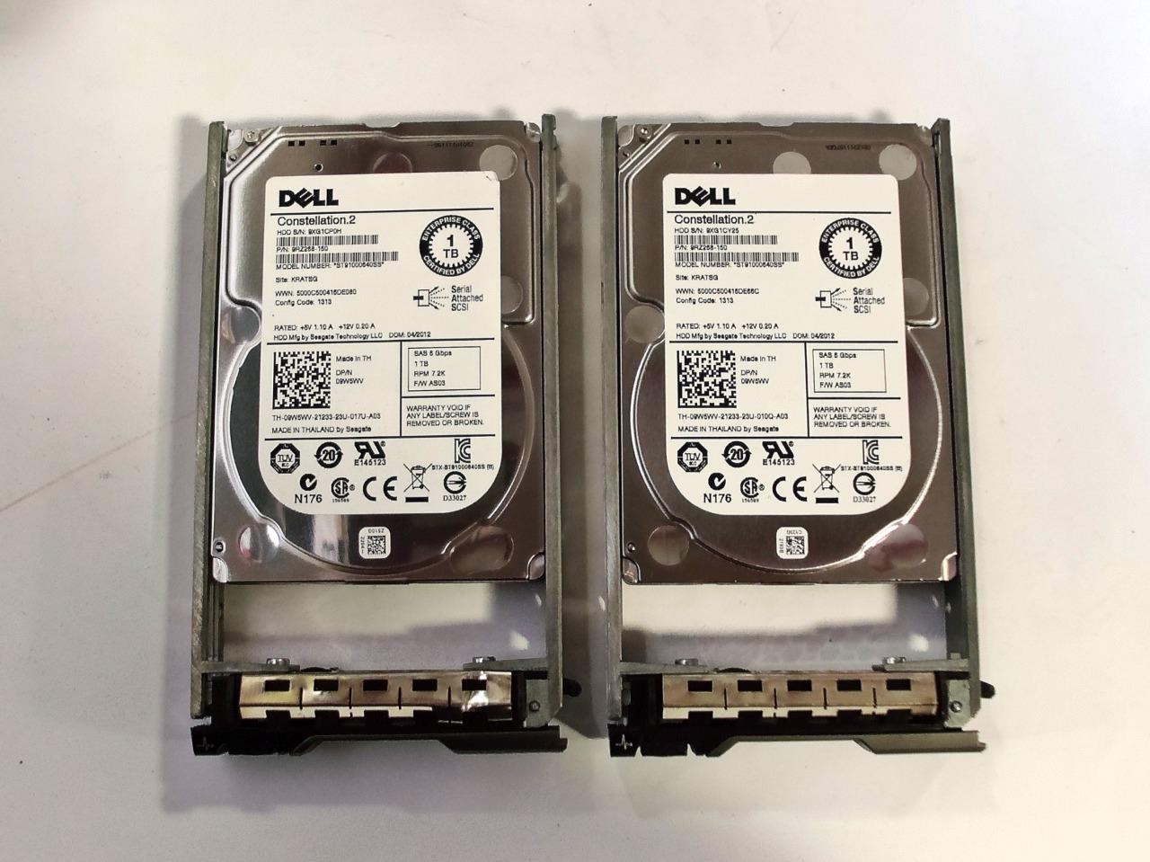 Lot of 2 Dell 09W5WV ST91000640SS 1TB SAS 6 Gbps RPM 7.2K HDD W/ Caddy