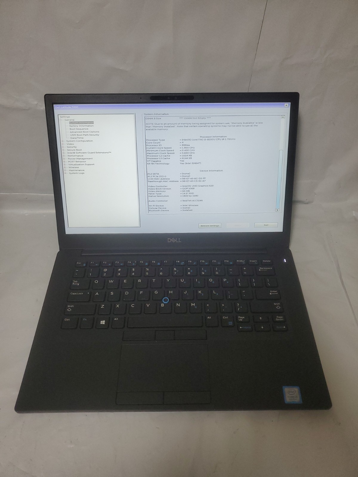 Dell Latitude 7490 14" Touch Intel Core i5-8350U, 1.7 GHz/8GB RAM/No SSD/Test