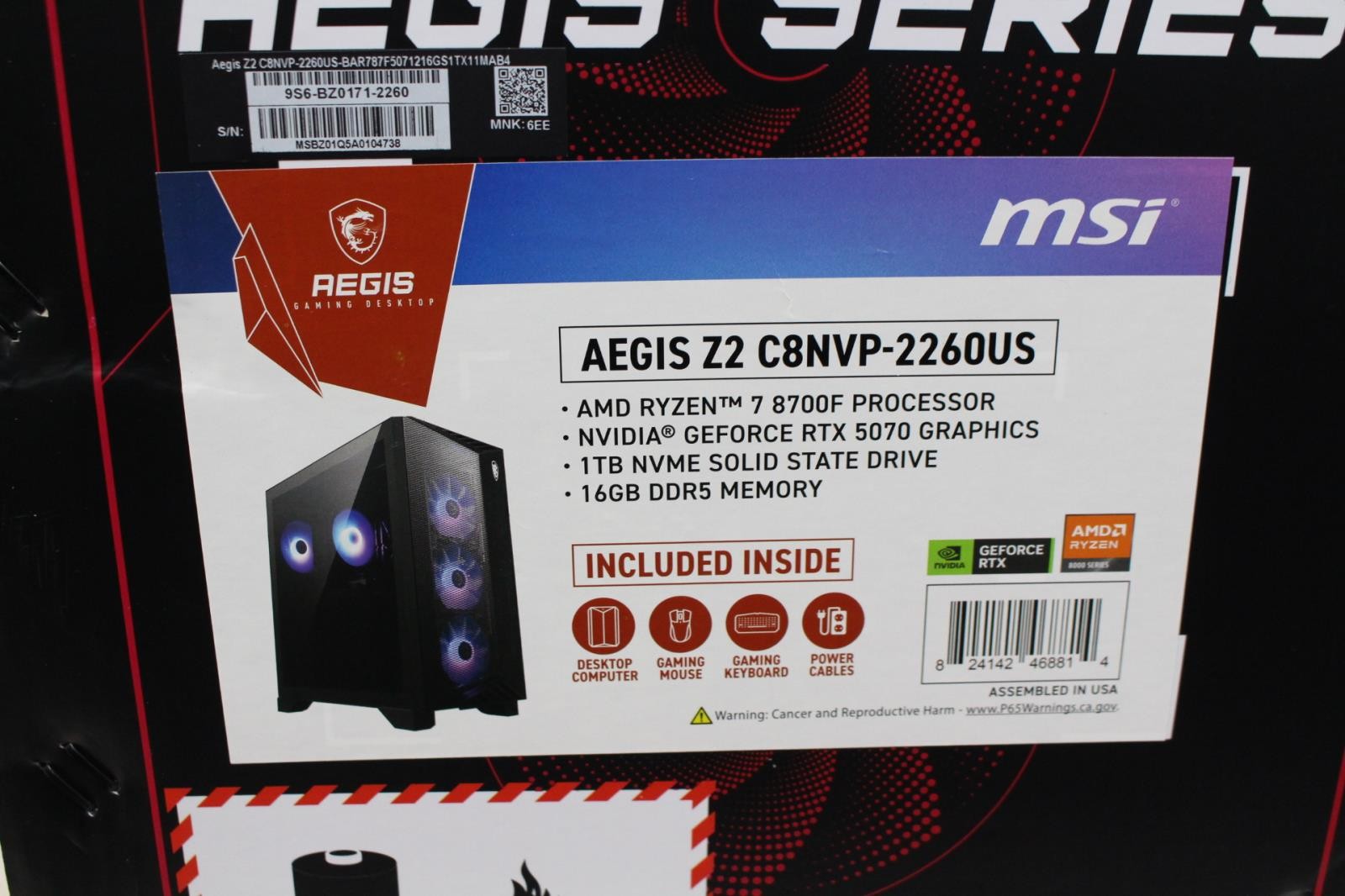 MSI Aegis Z2 Gaming Desktop Ryzen 7 8700F RTX 5070 16GB DDR5 1TB SSD New