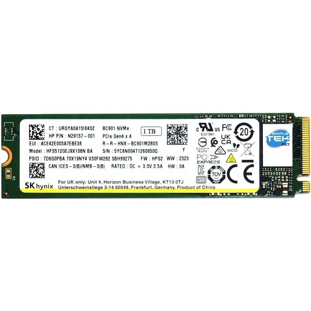 Sk Hynix Bc901 Ssd 1tb Nvme 4.0 Gen4x4 Pci-e 2280 Disk_