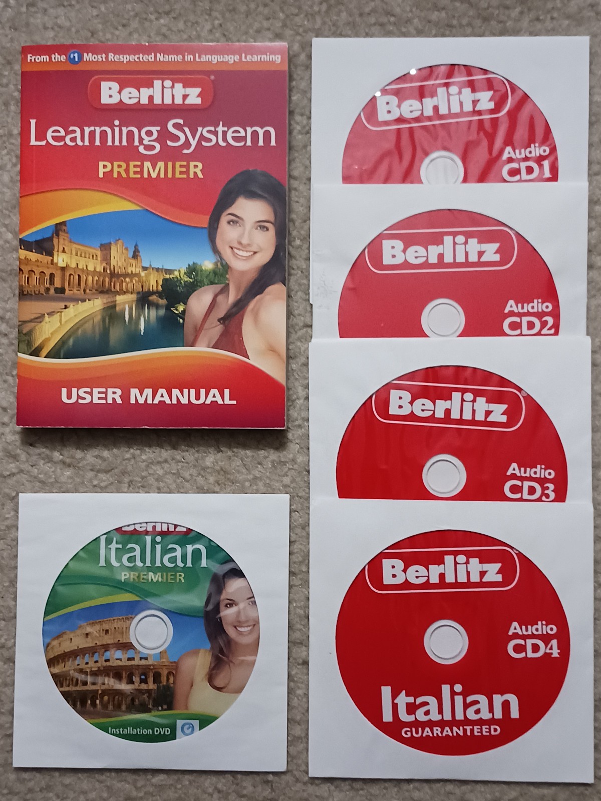 BERLITZ Italian Premier Language Course Software 4-CD Set & 1 DVD w/User Manual