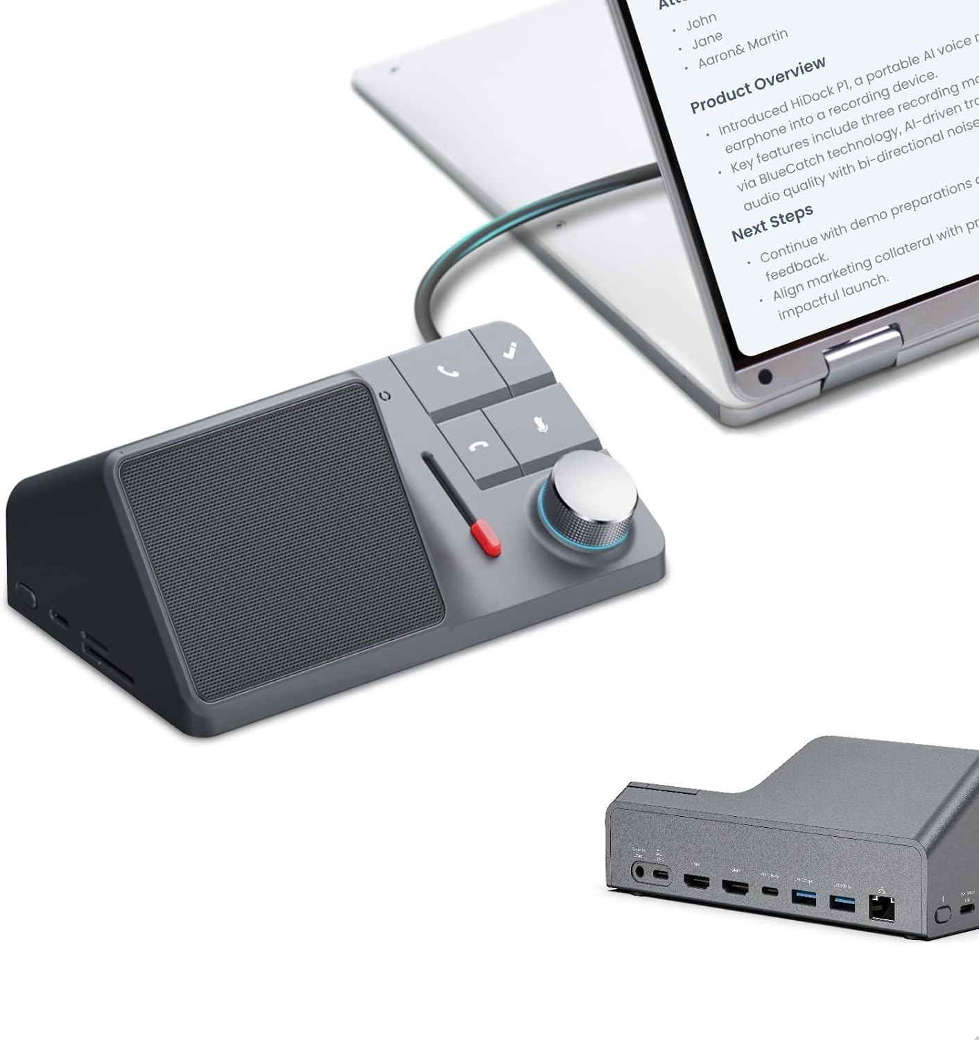 HiDock H1 11-in-1 USB C Docking Station w/ AI Voice Recorder, Free Transcription