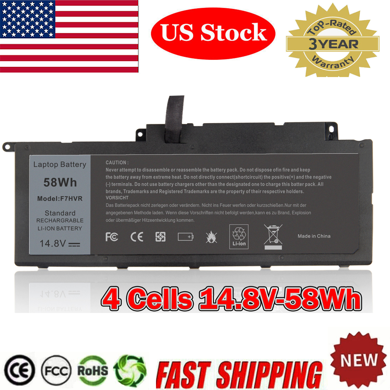 F7HVR Laptop Battery for Dell Inspiron 17 7737 Inspiron 15 7537 Inspiron14 7437 