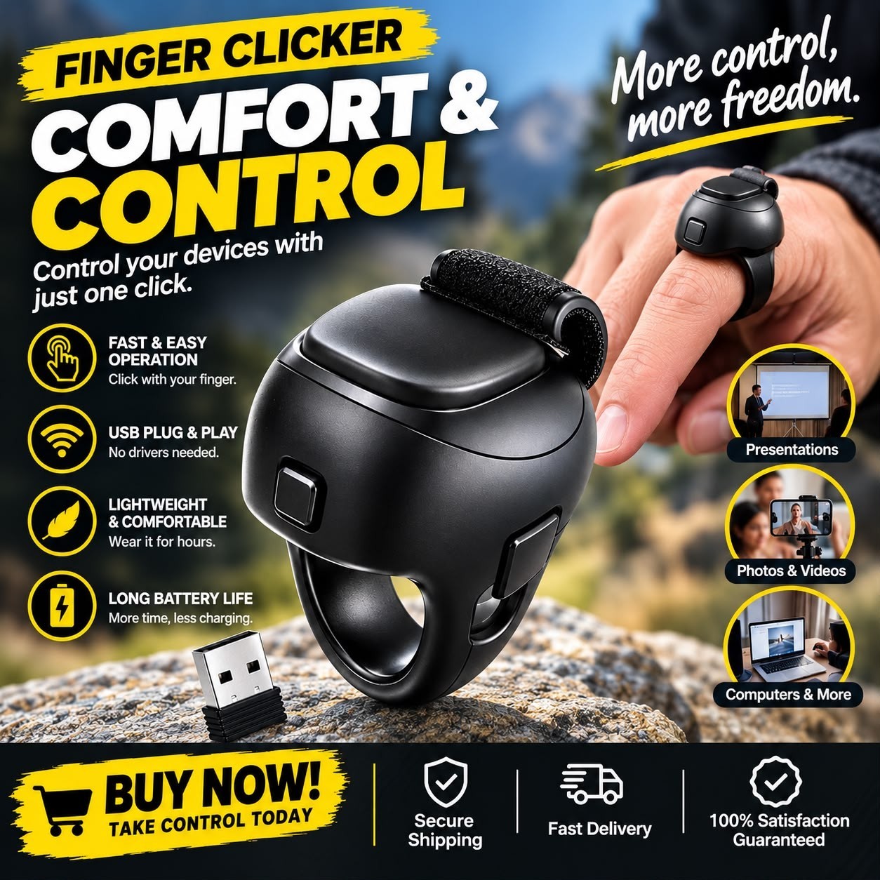 Finger Mouse, 2.4ghz Handheld Ergonomic Trackball Mouse