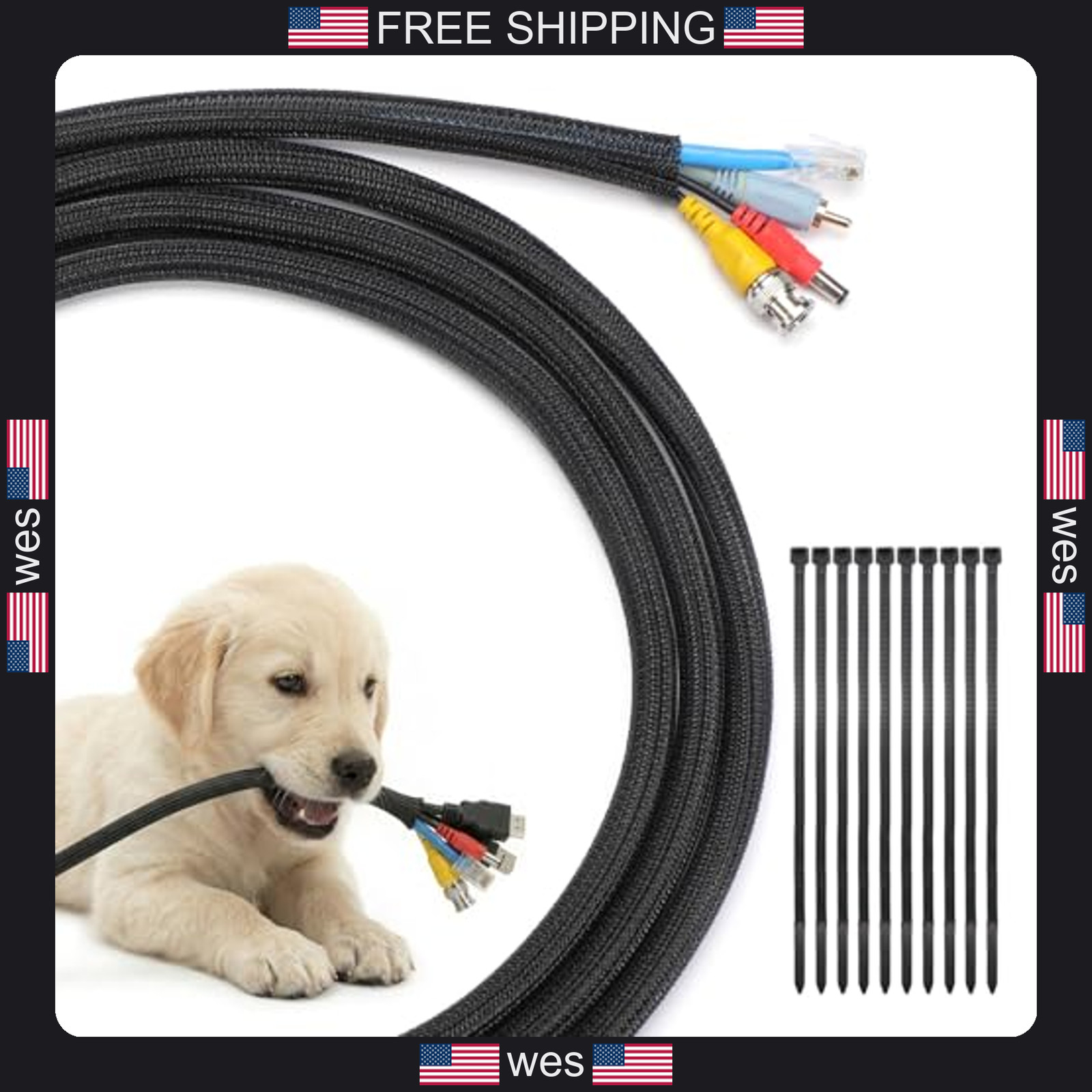 Yecaye 10ft Cable Sleeve 1/2 inch for Pets No Chew Black