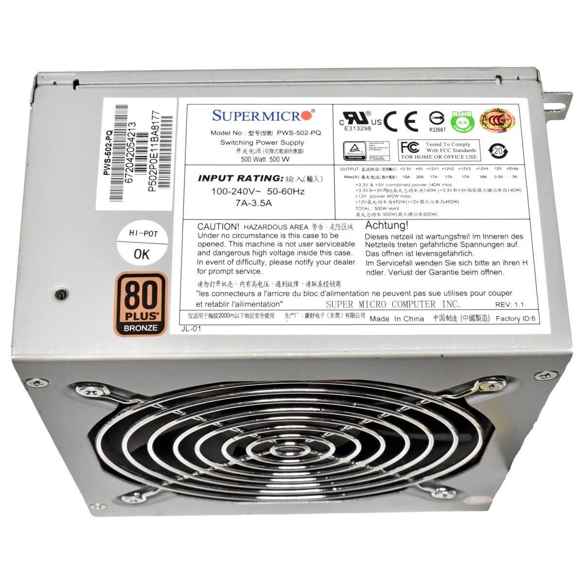 Supermicro 500W ATX PWS-502-PQ 80 Plus Bronze Power Supply