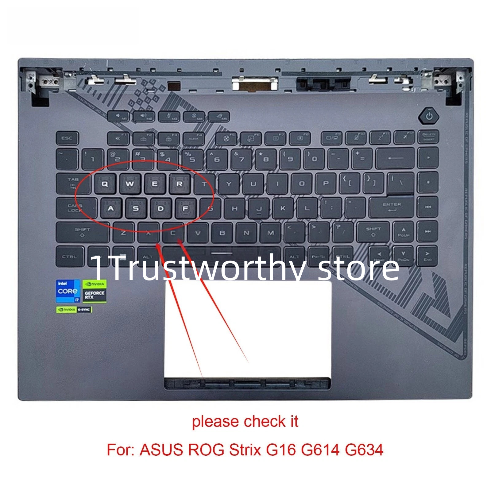 Used For ASUS ROG Strix G16 G614 G634 Palmrest US with RGB Backlit Gray 16"