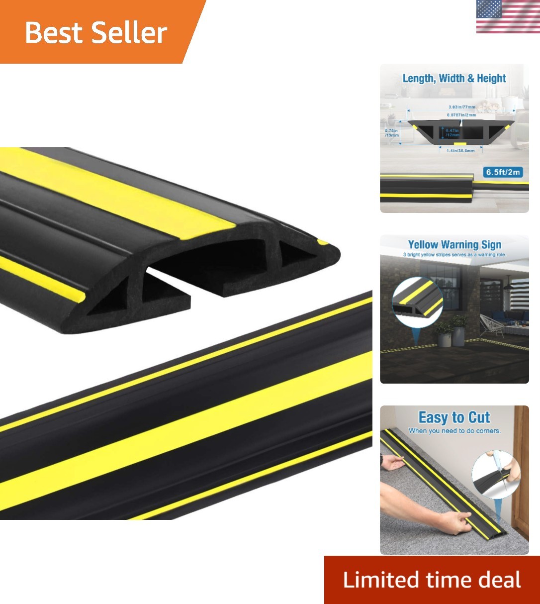6.5ft Cable Protector Cord Cover for Floor, Heavy Duty PVC Duct Easy to Unrol...