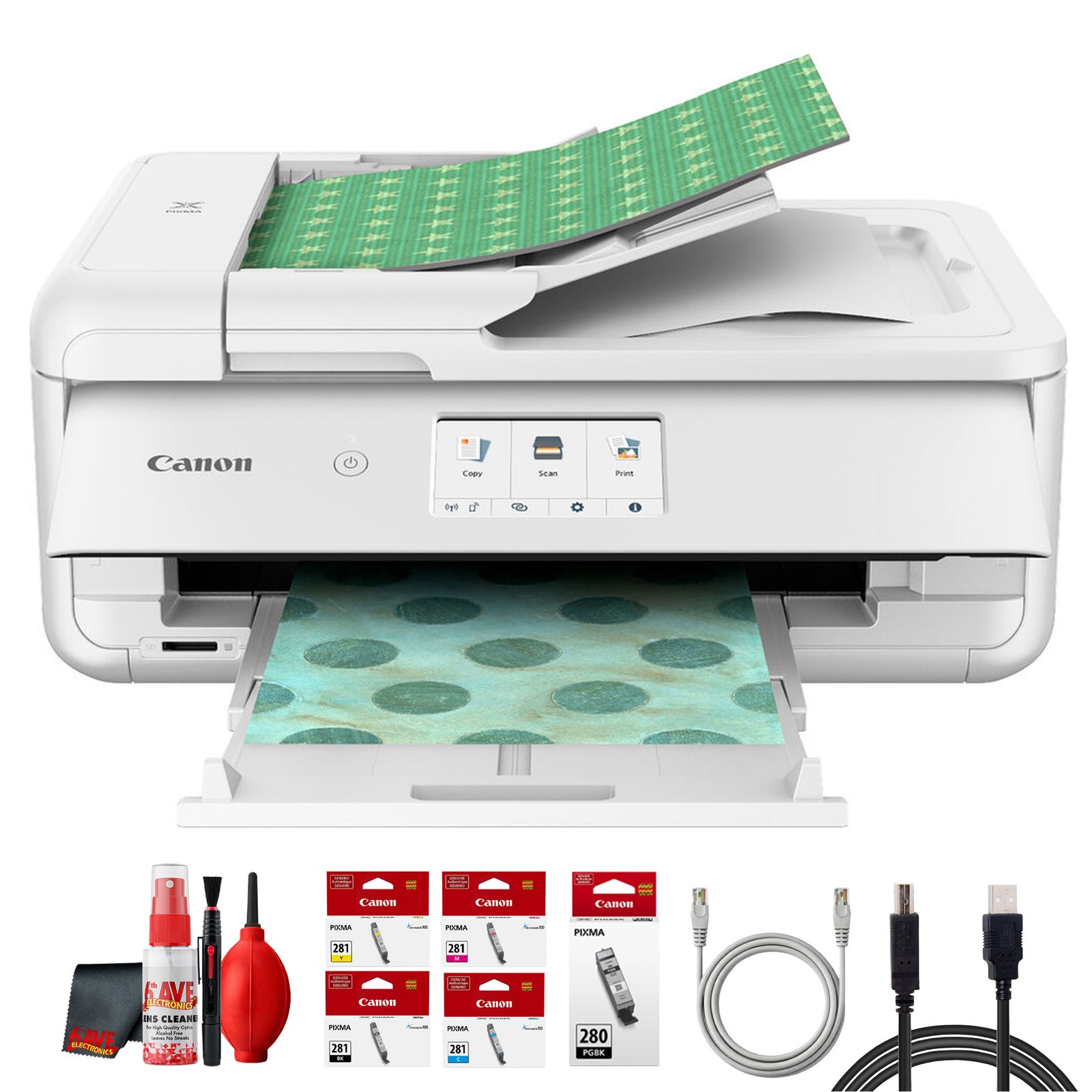 Canon PIXMA TS9521Ca Wireless All in One Printer White Bundle