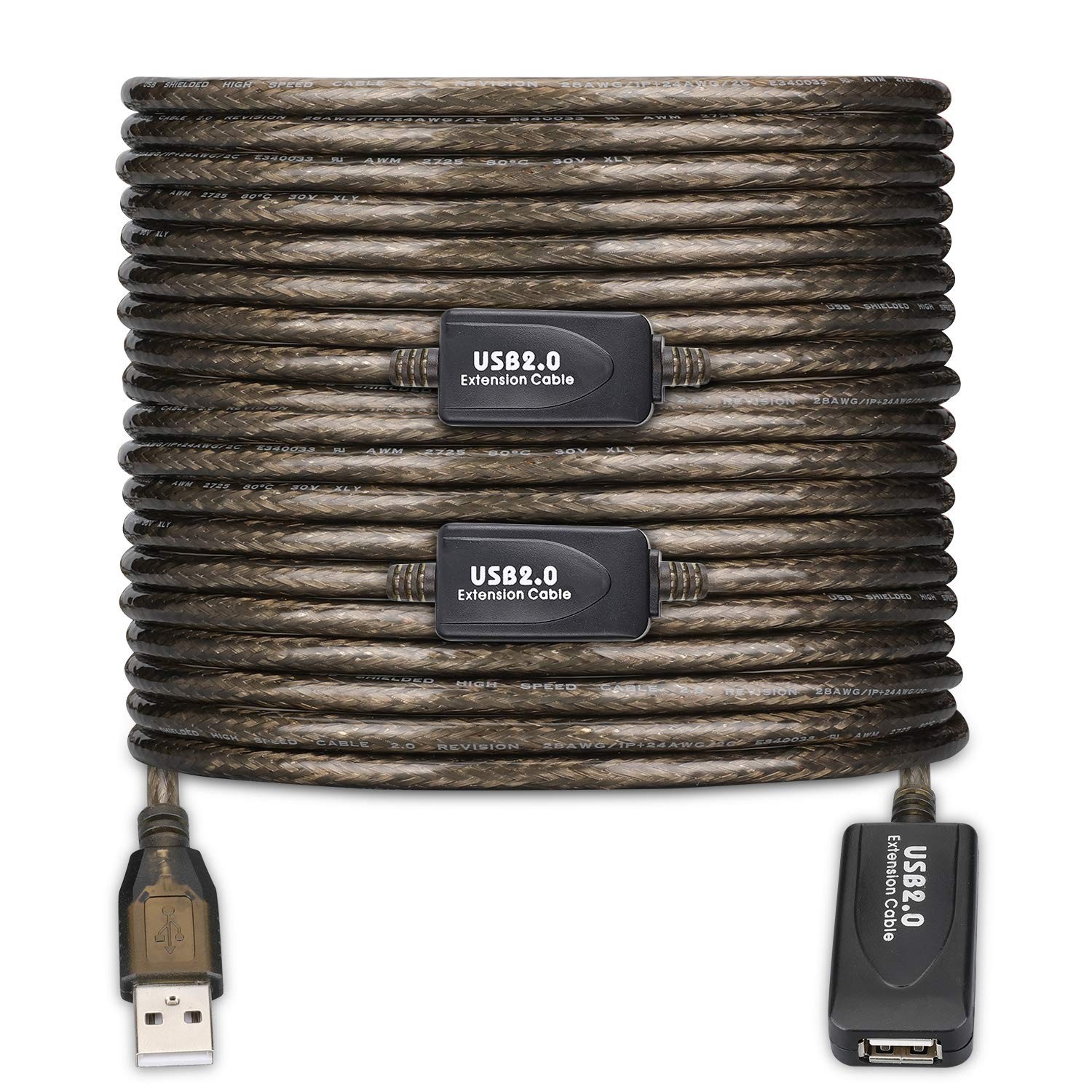 USB 2.0 Active Extension Cable 100ft Type A Male to Female 480Mbps Repeater