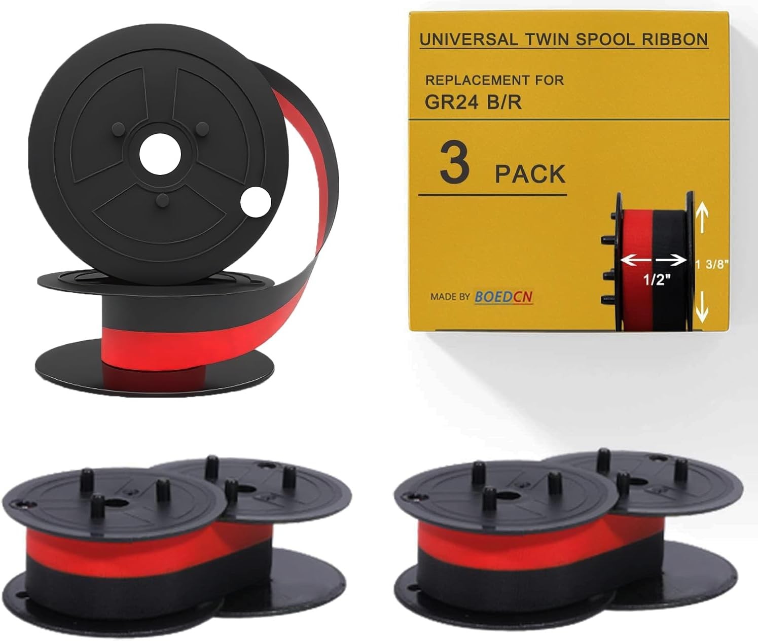 3 Pack Replacement for Porelon 11216 Twin Spool Calculator Ribbon - Universal Gr