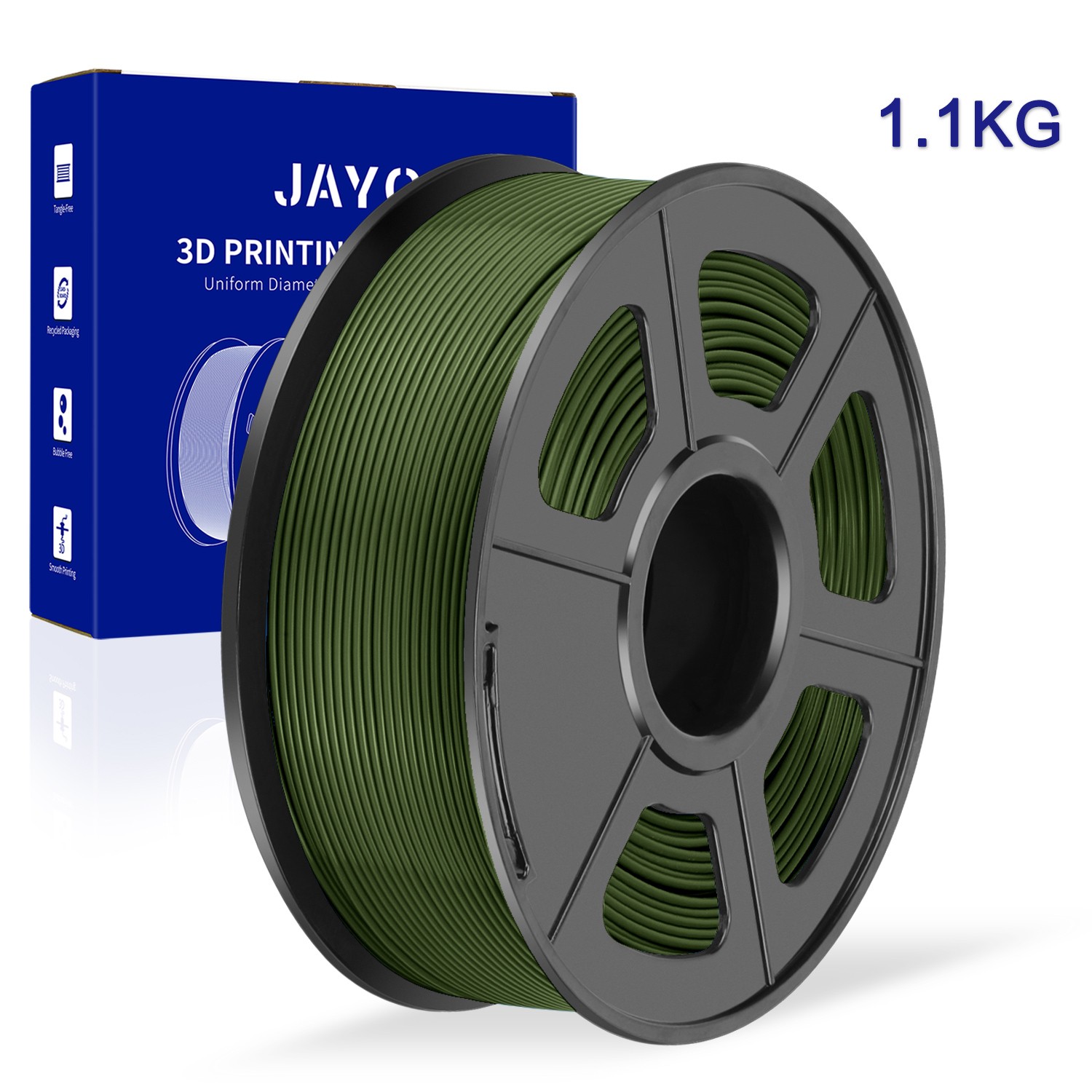 JAYO 1.1KG PLA+ Olive Green 3D Printer Filament 1.75mm No Clog Better Adhesion