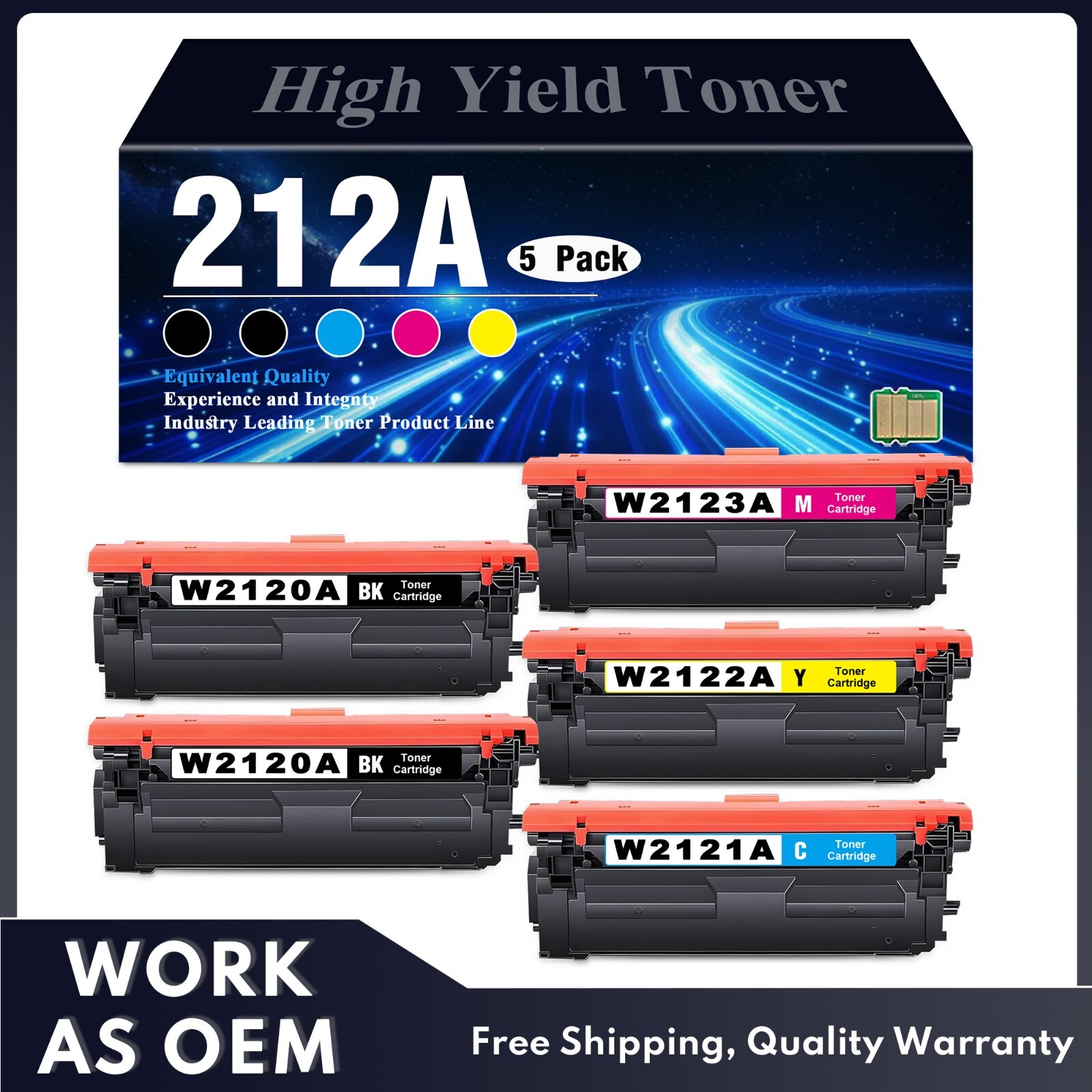 Replacement 212A Toner 5PK (with Chip) for HP M578 M555 M554 Printers