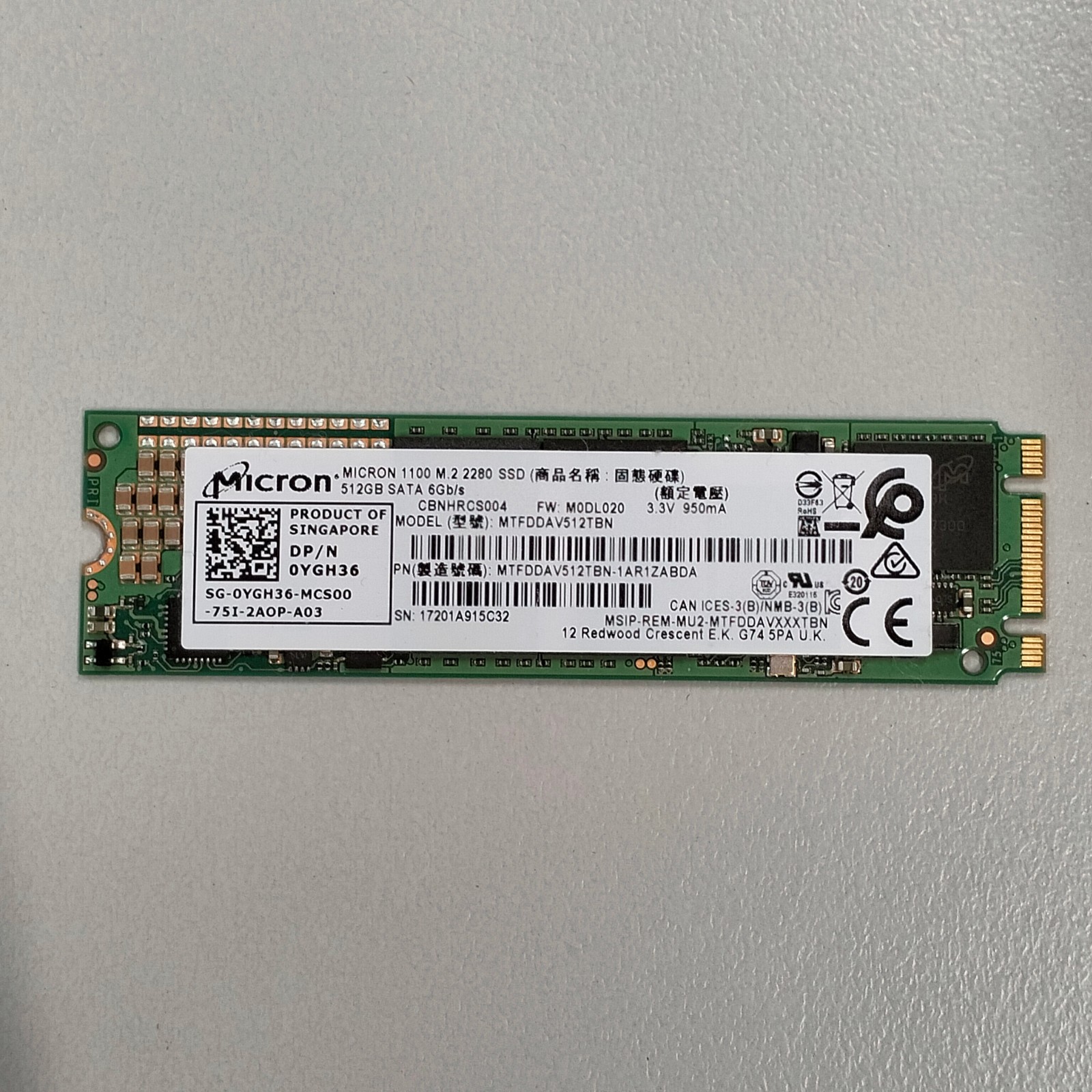 Micron 1100 Series 512GB M.2 2280 SATA 6Gbps TLC PLP NAND SSD MTFDDAV512TBN