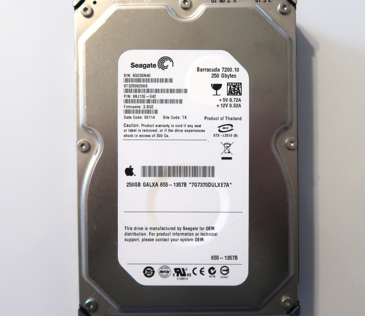 ST3250820AS PN:9BJ13E-042 FW:3.BQE (9QE5) TK 250gb 3.5" Sata Thailand 09.2007