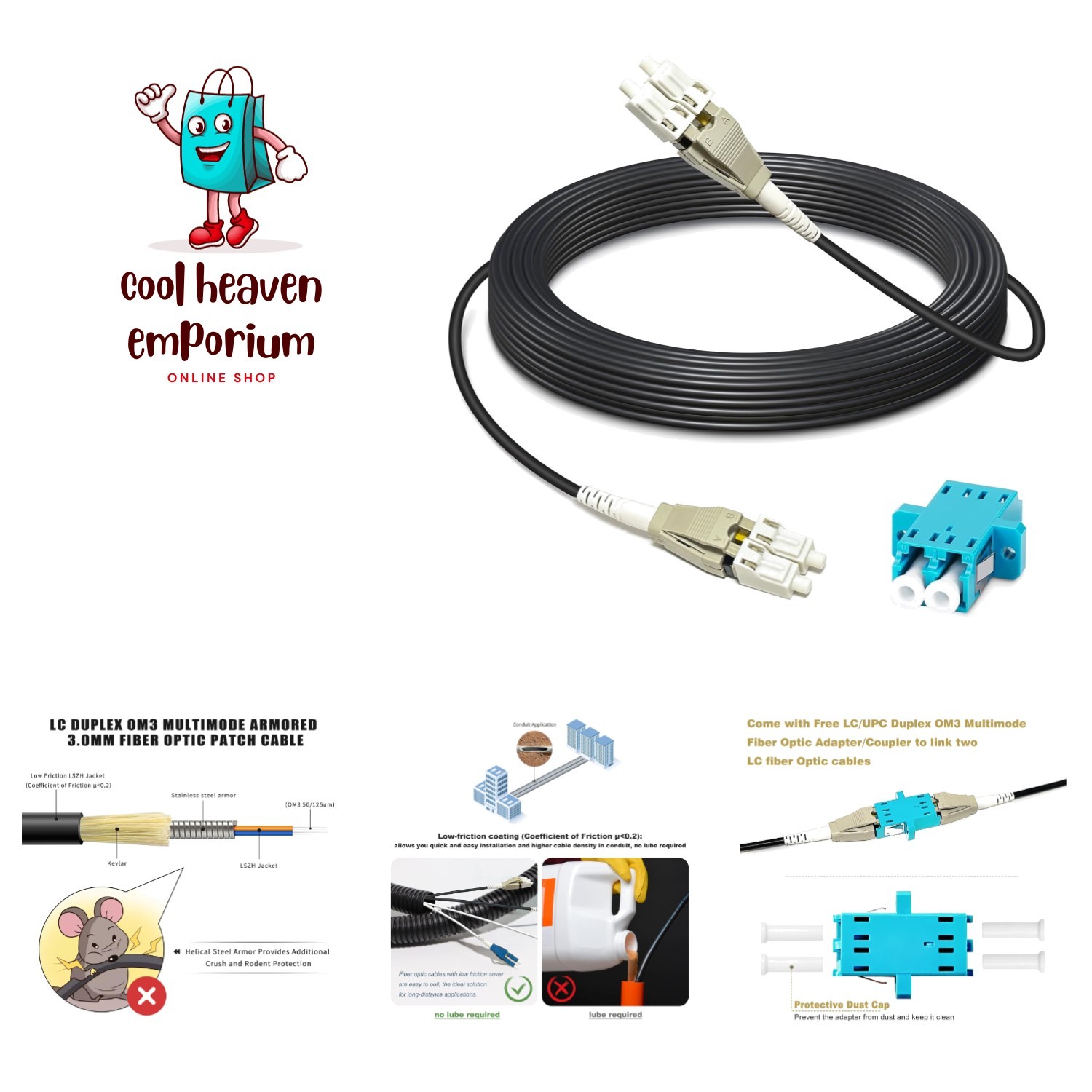 100ft 30 Meters Uniboot OM3 Fiber LC to LC Outdoor Armored Fiber Optic Cable,...