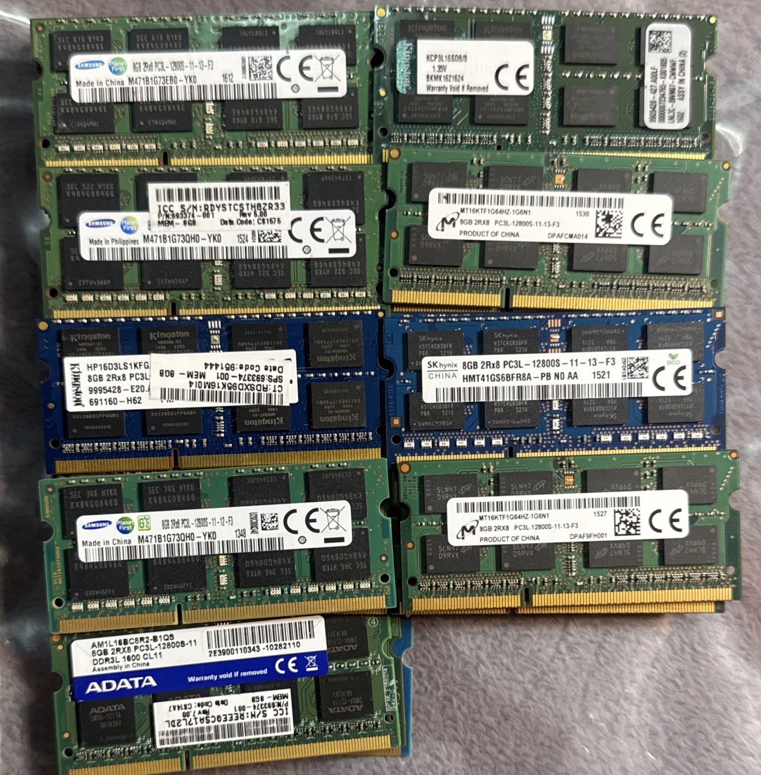 Lot 43 Mixed Brands Micron MT16KTF1G64HZ-1G6N1 8GB 2Rx8 PC3L-12800S-11-13-F3 RAM