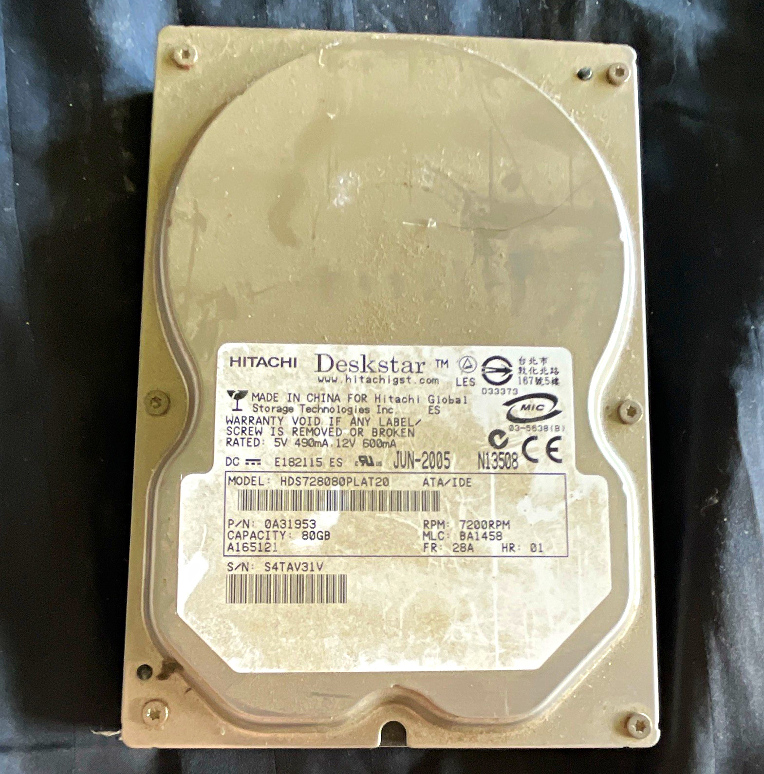 Hitachi Deskstar HDS728080PLAT20 80GB 3.5" IDE 7200RPM 2MB HDD UNTESTED