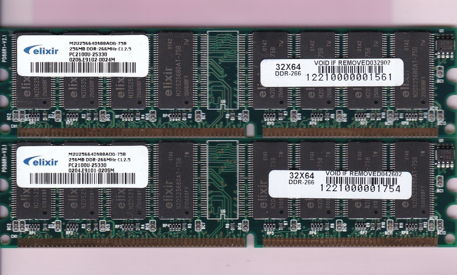 512MB 2x256MB PC-2100 ELIXIR M2U25664DS88AOG-75B DDR-266 DDR1 Memory Kit PC2100