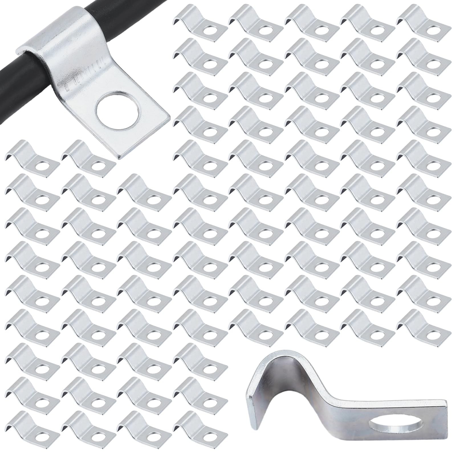 100 Pcs Silver Cable Wire Screw Clips 1/4 Inch, Zinc Plated Steel Clamp Outdoor